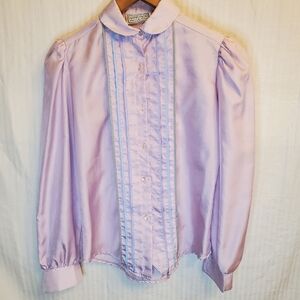 Womens vintage Stitches by Marjorie de Martino Lavender polyester blouse
